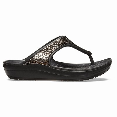 Crocs Bayan Parmak Arası Terlik | Crocs Sloane Metallic Texture - Siyah, Boyut 36-44
